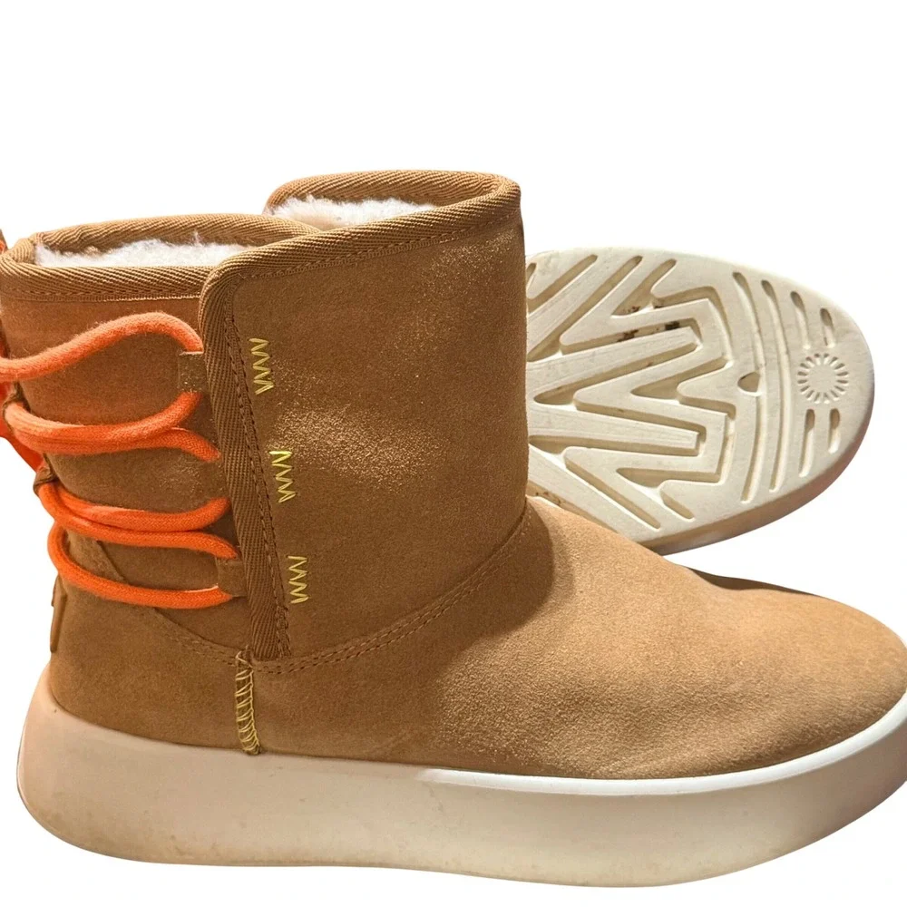 UGG Lakesider Heritage Mid Boots Womens 7 Chestnut Suede Orange Bungee Sneaker